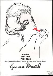 1962 Germaine Monteil Red Lipstick Woman Lips Art Ad