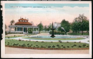Goldsboro Herman Park Fountain Vintage Postcard Old 1930 North