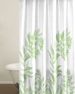 White And Green Shower Curtain Fabric Leaves Nice Bathroom Home Decor