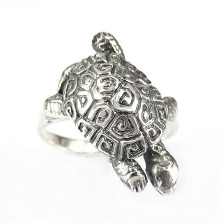 RARE Greek Key Turtle Shell 925 Silver Ring 9 5