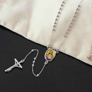 60cm 9K White Gold Filled Jesus Cross Mens Necklace