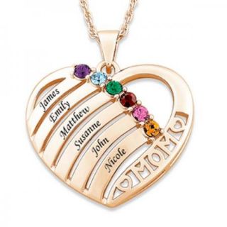 Personalized Gold Plated Mom Heart Birthstone Name Necklace   2 to 6