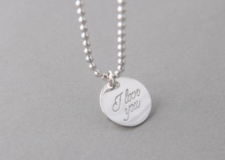  SILVER I LOVE YOU NECKLACE DISC PENDANT ENGRAVED JEWELRY WHITE GOLD