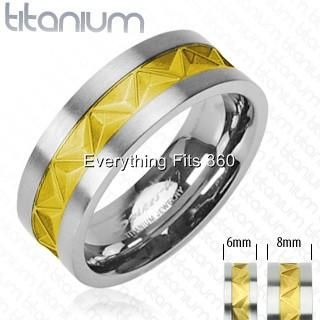 Titanium Ring Gold Plated Center Design Comfort Fit 6mm 8mm Sizes 5 to