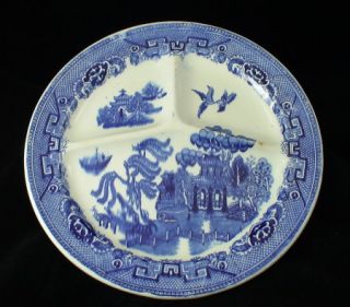 Antique Flow Blue Grill Plate Traditional Blue Willow