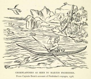 1912 Print Greenland Kayak Bird Hunting Native Indigenous Beste