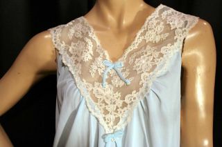 SZ M L BLUE SHEER NYLON LACE NOS VTG 60s GILEAD SHIFT GOWN NIGHTGOWN