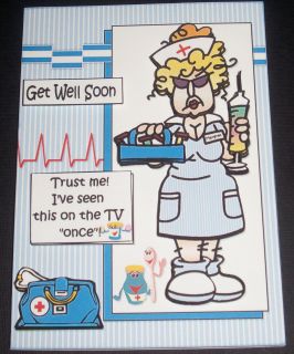 Handmade Greeting Card 3D Get Well Humerous with A Nurse
