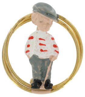 Vintage Round Fran Mar Moppets Golf Boy Red Striped Pin