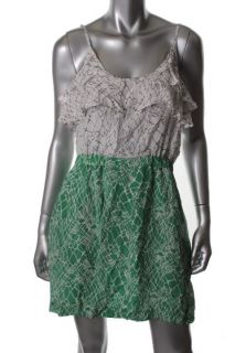 Greylin Green Printed Silk Ruffled Scoop Neck Wear to Work Dress M