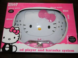 HELLO KITTY CD PLAYER KARAOKE SYSTEM Microphones Disco Lights Great