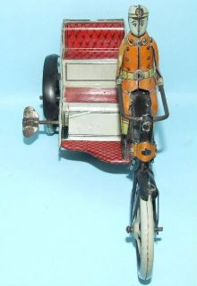 1920s G&K GERMAN CYCLON MOTORCYCLE & SIDECAR TIN WIND UP TOY GREPPERT