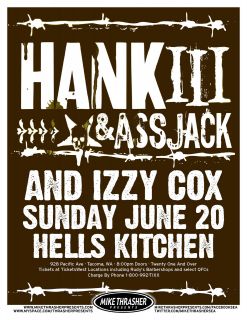HANK WILLIAMS III & ASS JACK 2010 TACOMA CONCERT TOUR POSTER   Country