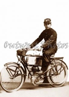 Early 1900s Unusual Motorcycle Rider Biker Photo