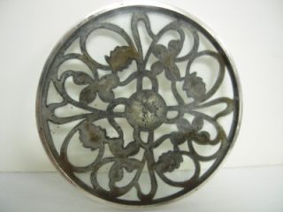 Antique Sterling Silver and Glass Hot Plate 5 1 2 Diameter 10 3