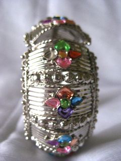 Silver Tone Jewelry Multi Color Bangle India kada Hinged Cuff Bracelet