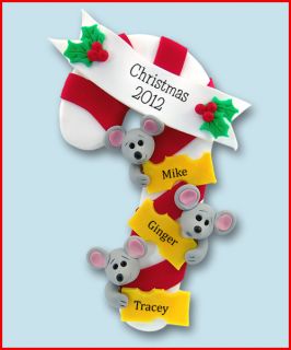 Mouse Family of 3 Personalized Christmas Ornament Handmade Polymer by