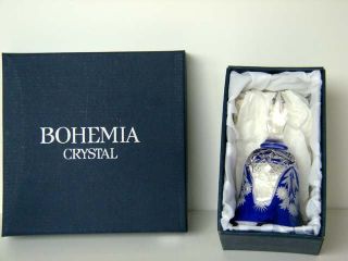 bohemian czech hand cut crystal bell blue 
