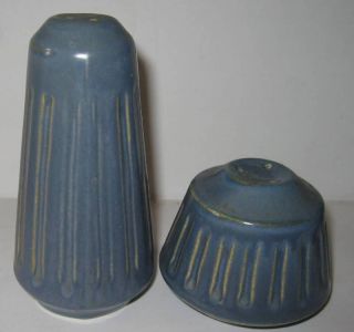 Vtg Laurentian Pottery Salt Pepper s P Blue Ribbed