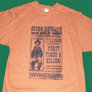 Shirt John Wesley Hardin Wanted Poster Wild West Authentic Original