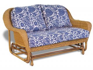 mojave wicker loveseat glider with the inoteka indigo cushion fabric