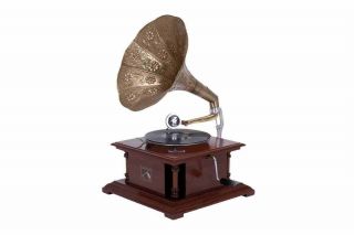 Gramophone Gramaphone Wood w Embossed Horn Recreation W36313 Free SHIP