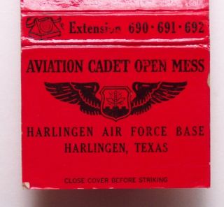 1960s Matchbook Aviation Cadet Mess AFB Harlingen TX MB
