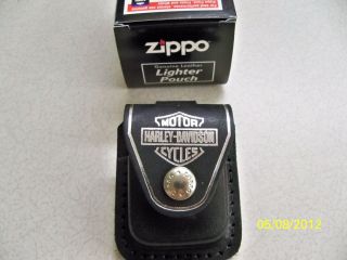  Harley Davidson silver bar & shield black leather lighter zippo case