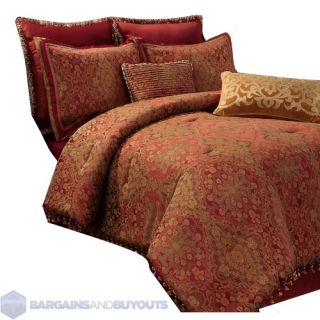  Home Keswick Chenille Jacquard 8 Piece Comforter Set   King   Red/Gold