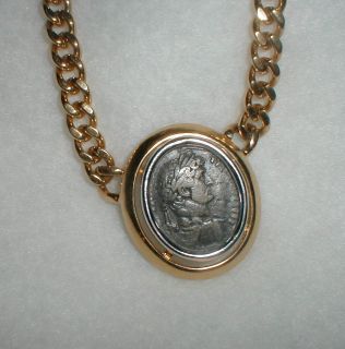   NECKLACE ROMAN COIN MOTIF GOLD PLATED SIGNED CINER HEFTY NECKLACE
