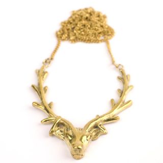  Deer Antlers Pendant Gold Plated Necklace by 81stgeneration