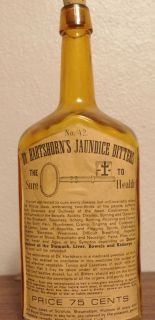 Vintage Amber Bottle Dr Hartshorns Jaundice Bitters with Label