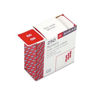 Single Digit End Tab Labels, Number 8, White/Red Background, 250/Roll