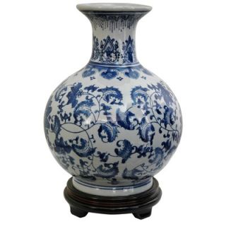 Oriental Furniture 14 Vase with Blue Floral Design in White
