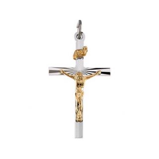 Jewelryweb Sterling Silver Two Tone Crucifix Pendant26x16mm