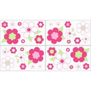 Sweet Jojo Designs Flower Pink and Green Wall Decals Sheets (Set of 4