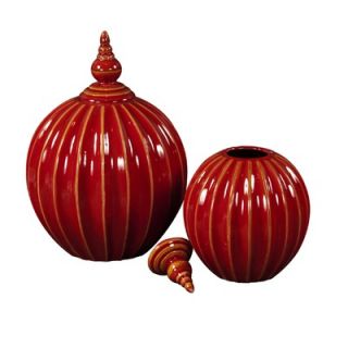 Howard Elliott Small Ribbed Ceramic Vase in Scarlet Red Glaze with