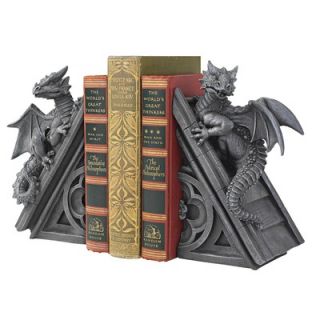 Design Toscano Gothic Castle Dragons Sculptural Bookend in Grey Stone