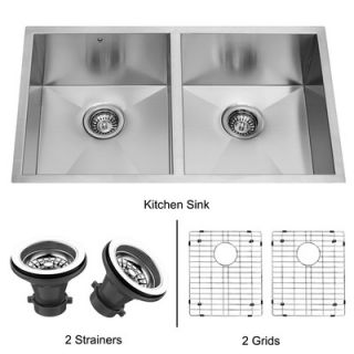 Vigo 32 Stainless Steel Double Bowl Undermount Kitchen Sink Set