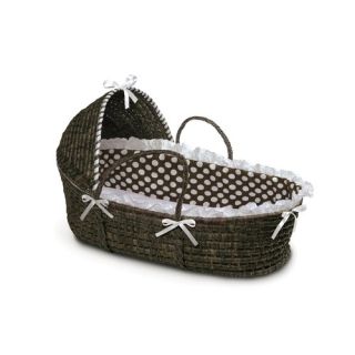 Espresso Moses Basket with Hood and Brown Polka Dot Bedding