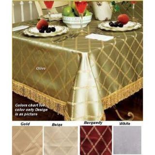 Violet Linen Diamond Damask Design Tablecloth in White   Diamond