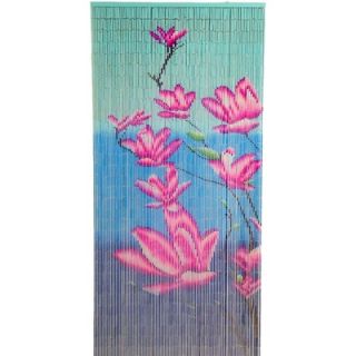 Bamboo54 Pink Flower on Blue Background Curtain