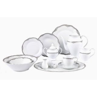 Elizabeth 57 Piece Porcelain Dinnerware Set in Wavy Edge with Silver