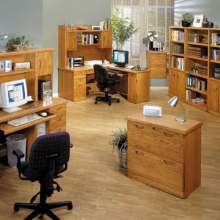 Martin Home Furnishings Waterfall L Shape Computer Desk with Hutch Top