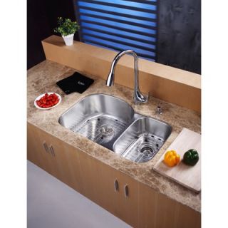 Kraus 32 Undermount 70/30 Double Bowl Kitchen Sink with 18.5 Faucet