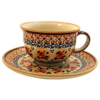 Polish Pottery 8 oz Coffee Cup & Saucer   Pattern DU70   775 DU70