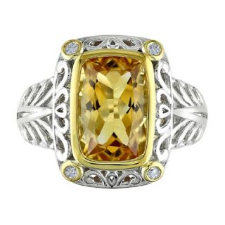 Amour Sterling Silver Cushion Cut Citrine Multi Stone Ring   FC0TY6