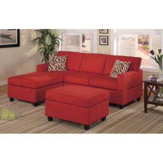 Bobkona 3 Piece Microfiber Sectional Sofa in Red