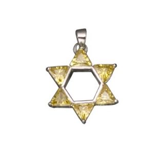 CZ Collections Citrine Jewish Star David Rhodium Plated Pendant