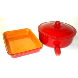 Italian Terracotta Multi Use Pan with Lid and Matching Rectangle Baker